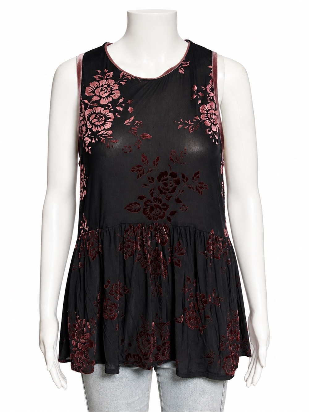 Knox Rose Burnout Floral Sleeveless Sheer Babydoll Top XL